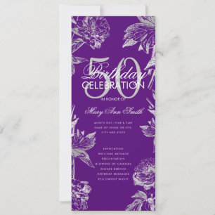Convites Programa Floral 50º Aniversário Menu Silver Purple