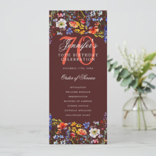 Convites Programa Floral 70 Birthday Obrigado Burgundy