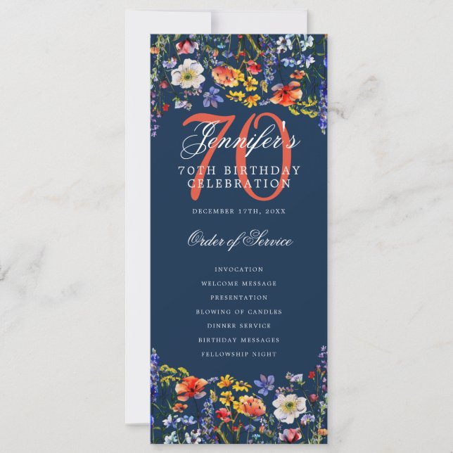 Convites Programa Floral 70 Birthday - Obrigado Marinho (Frente)