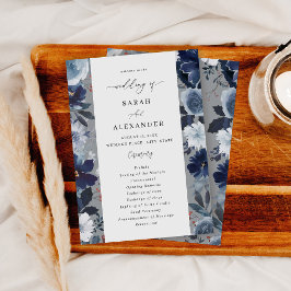 Convites Programa Floral de Casamento Azul e Marinho - Cinz