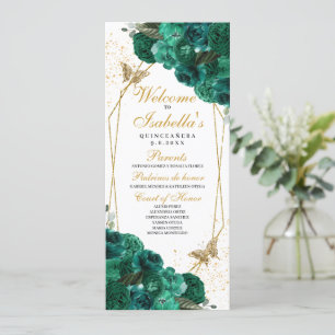 Convites Programa Floral Quinceanera Emerald Green