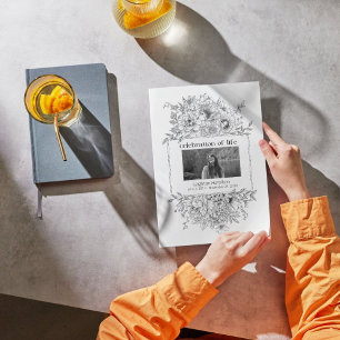 Convites Programa Funeral de Colagem de Fotos Florais da Li