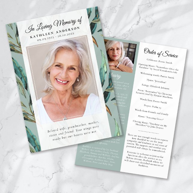 Convites Programa Funeral de Foto do Padrão Elegante Eucaly (Criador carregado)