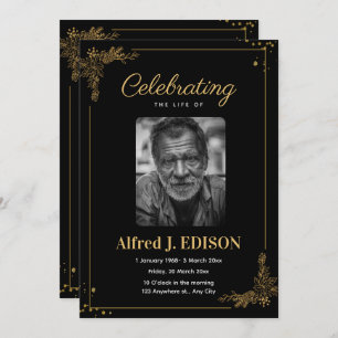 Convites Programa Funeral Negro ouro, Memorial Funeral