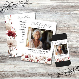 Convites Programa Memorial Funerário Pink e White Poppy