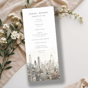 Convites Programa Nova Iorque Skyline Watercolor Weding