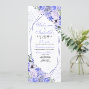 Convites Programa Perwinkle Blue Floral Quinceanera
