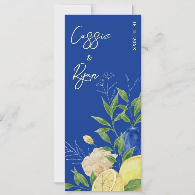 Convites Programa Rustic Blue Floral Lemon Summer Wedment (Frente)