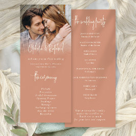 Convites Programa Rustic Photo Overlay Terracotta Wedding