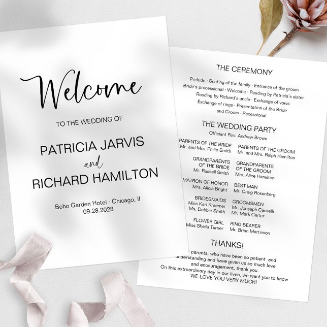 Convites Programa Simples de Casamento de Caligrafia Modern (Criador carregado)