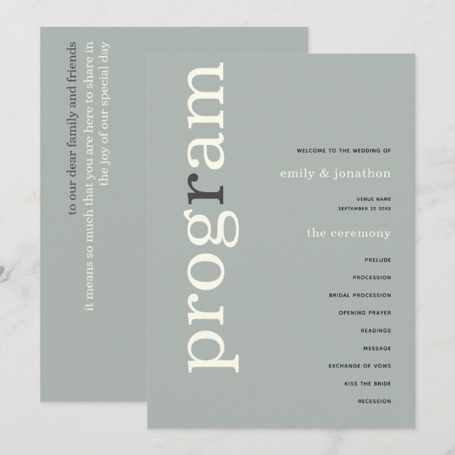 Convites Programa Simples de Casamento de Texto de Marfim (Frente/Verso)