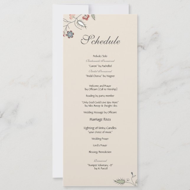 Convites Programação floral da afiação do vintage (Verso)