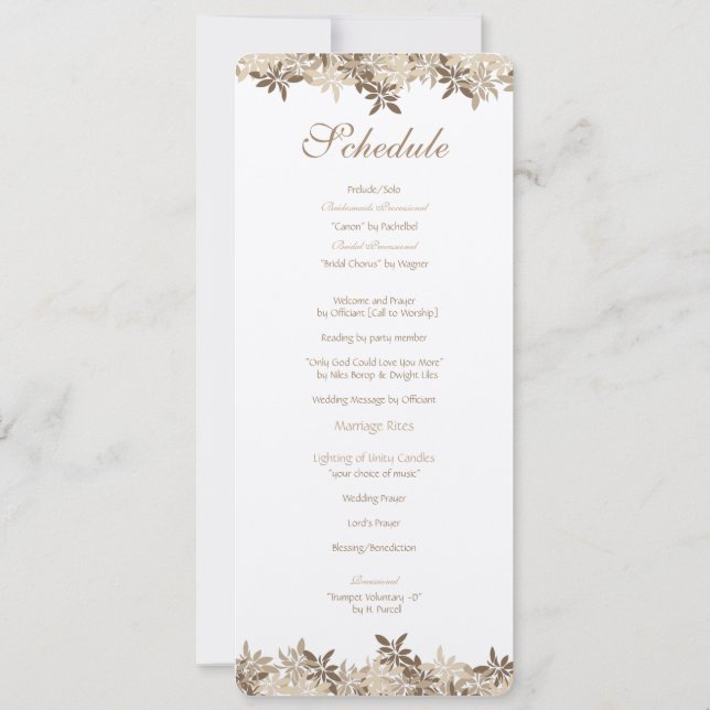 Convites Programação floral estilizado das folhas de Tan e (Verso)