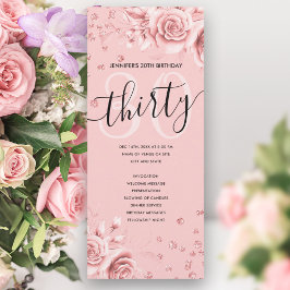 Convites Programas de aniversário de 30 anos Floral Dourado
