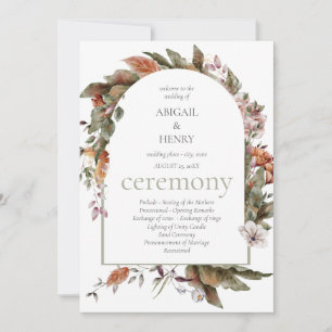 Convites Programas de Cerimônia Floral de Casamento de Autu