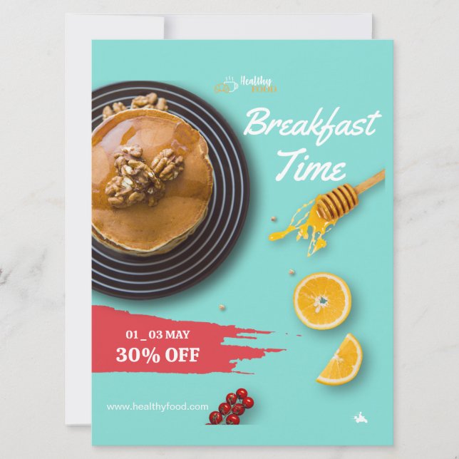 Convites Promoção de Café da Manhã, Menu de Café da Manhã d (Frente)