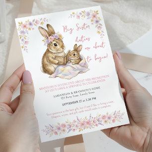 Convites Promovida a Irmã Mais Velha Coelhinho Floral Baby