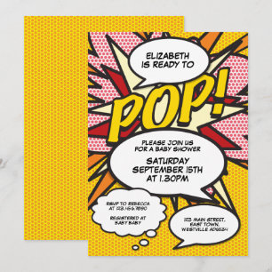 Convites Pronta para Estourar Chuveiro de Bebê de Quadrinho