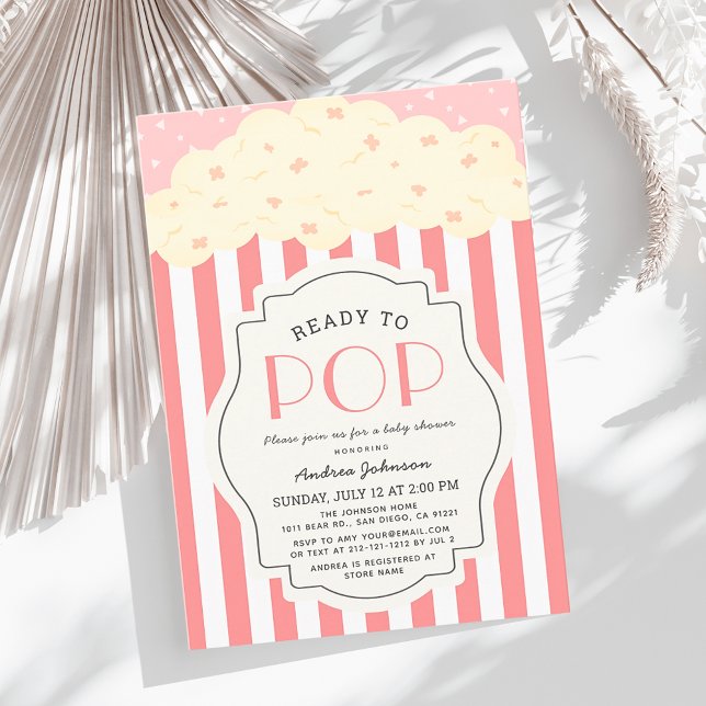 Convites Pronta para Pop Pocorn Rosa Stripe Chá de fraldas (Criador carregado)