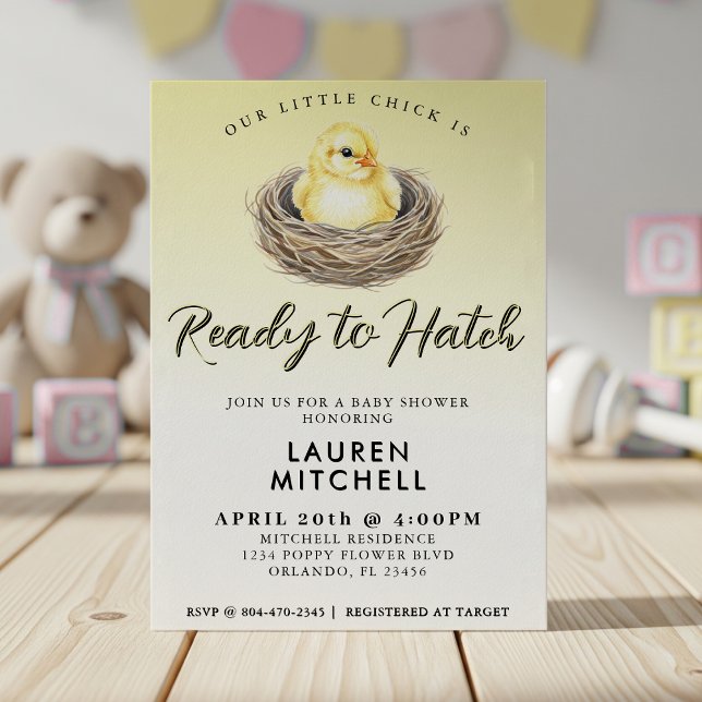 Convites Pronto Para Atingir O Chá de fraldas Pintinho Amar (Ready To Hatch Yellow Spring Chick Baby Shower Invitation
)