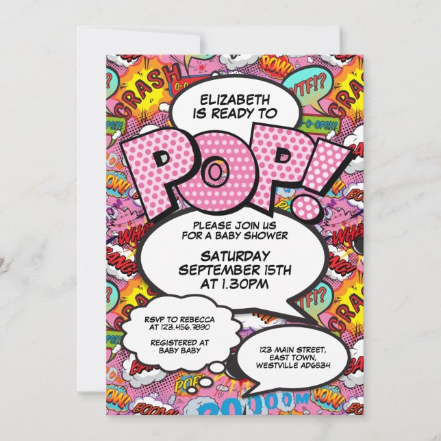 Convites Pronto para Chá de fraldas Rosa Moderno (Frente)