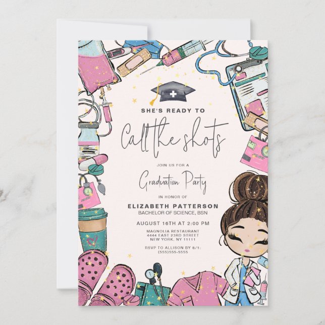 Convites Pronto para chamar a Festa de formatura de Enferme (Frente)