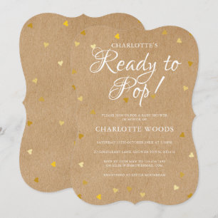 Convites Pronto Para Estourar Corações de Ouro Baby Shower 
