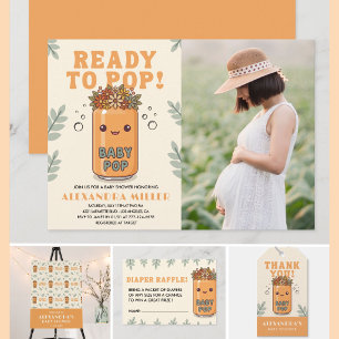 Convites Pronto para Estourar Foto Apricot Sage Verde Kawai
