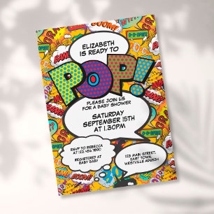 Convites Pronto para Pop Chá de fraldas Comic Book Modern