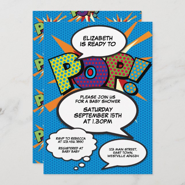 Convites Pronto para Pop Chá de fraldas de Azul Moderno (Frente/Verso)