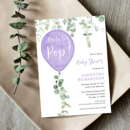 Convites Pronto para pop, chá de fraldas de balão roxo mode