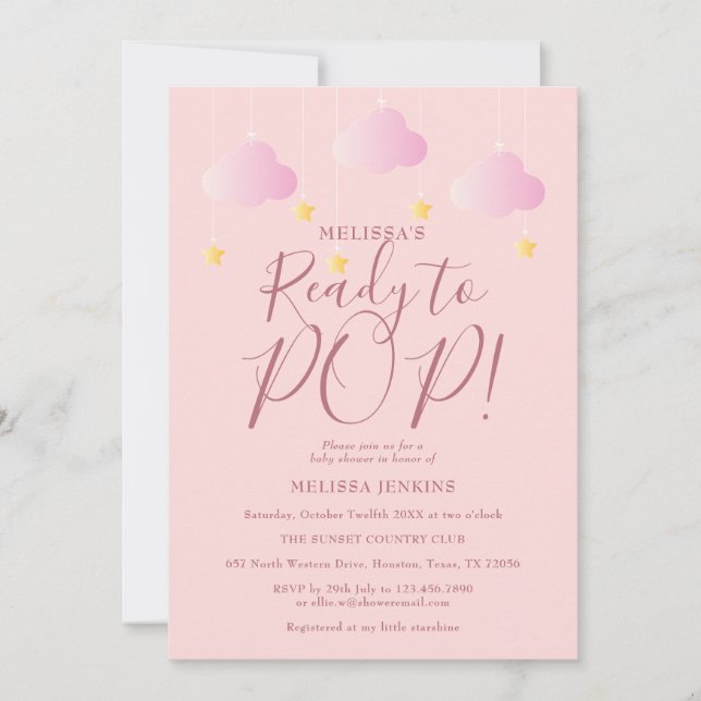 Convites Pronto para Pop Twinkle Twinkle Chá Rosa (Frente)