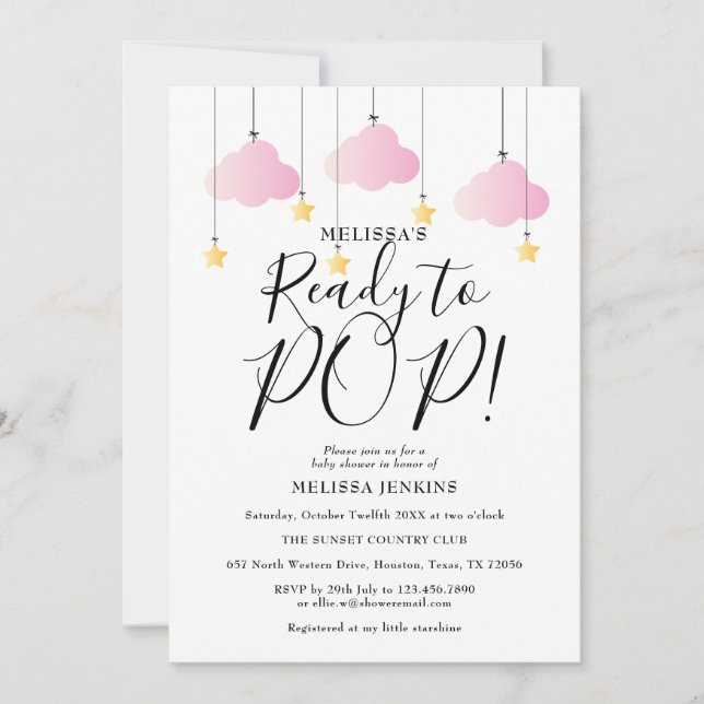 Convites Pronto para Pop Twinkle Twinkle Chá Rosa (Frente)