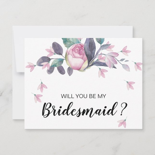 Convites Proposta bonito de Bridesmaid Floral Rosa (Frente)