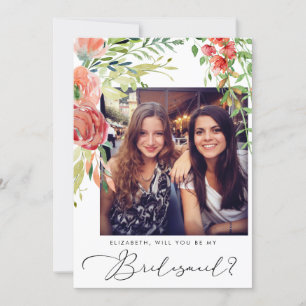 Convites Proposta de Bridesmaid de Foto Floral Elegante
