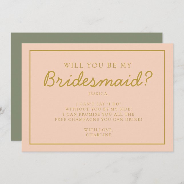 Convites Proposta de Bridesmaid de Letra Rosa &Vermelha (Frente/Verso)