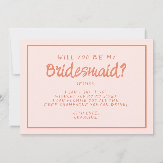 Convites Proposta de Bridesmaid de Letra Rosa &Vermelha (Frente)
