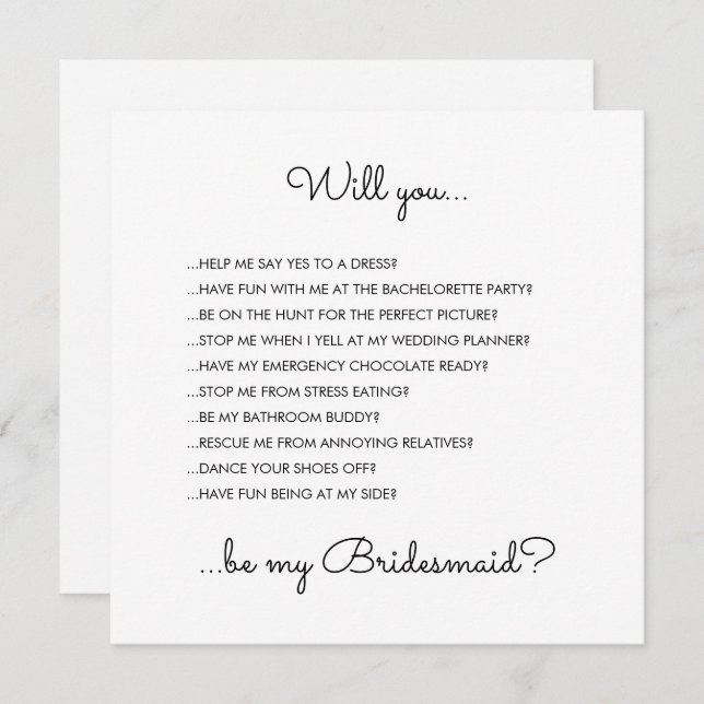 Convites Proposta de Bridesmaid de Script Branco Moderno En (Frente/Verso)
