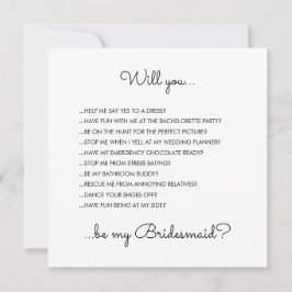 Convites Proposta de Bridesmaid de Script Branco Moderno En