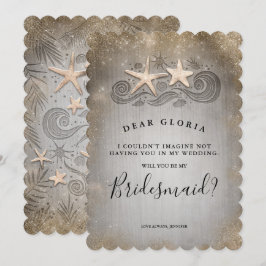 Convites Proposta de Bridesmaid de Starfish Dourado da prai