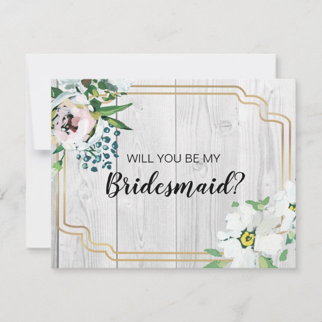 Convites Proposta de Bridesmaid Dourada Floral Rustic Barnw (Frente)