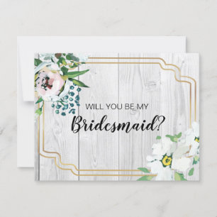 Convites Proposta de Bridesmaid Dourada Floral Rustic Barnw