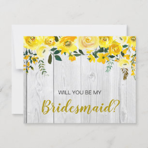 Convites Proposta de Bridesmaid Floral Amarelo de Barnwood