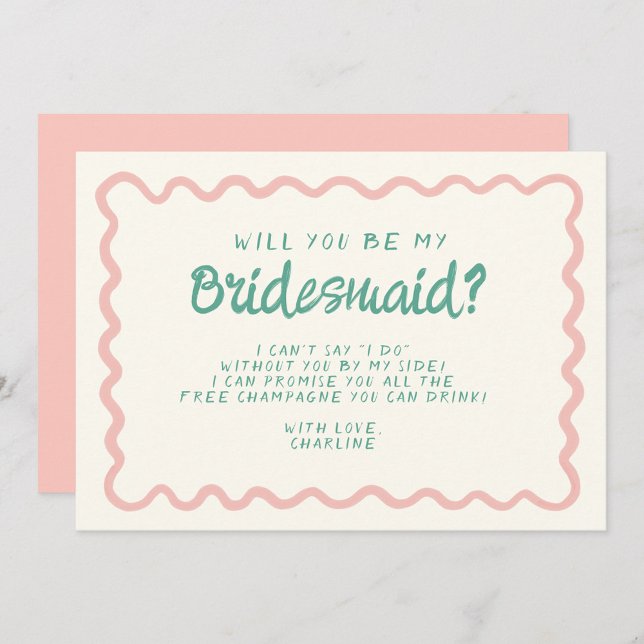 Convites Proposta de Bridesmaid Retro Rosa e Verde (Criador carregado)