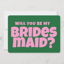 Convites Proposta de Bridesmaid Retro Rosa e Verde Funny