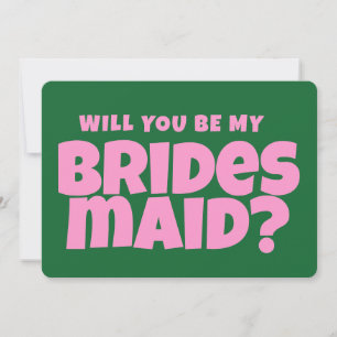 Convites Proposta de Bridesmaid Retro Rosa e Verde Funny