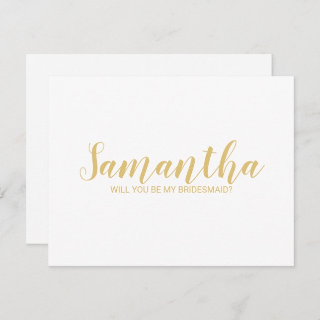 Convites Proposta de Bridesmaid | Script Moderno Branco e D (Frente/Verso)