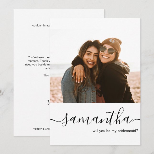 Convites Proposta de Dama de Honra com foto personalizada e (Frente/Verso)