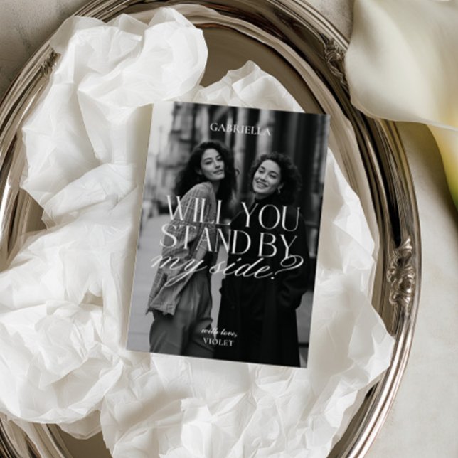 Convites Proposta de Dama de Honra em Foto Preto e Branco M (Modern Black & White Photo Bridesmaid Proposal Invitation)