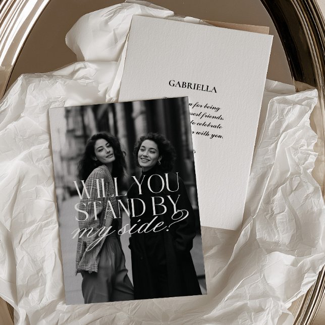 Convites Proposta de Dama de Honra em Foto Preto e Branco M (Modern Black & White Photo Bridesmaid Proposal Invitation)